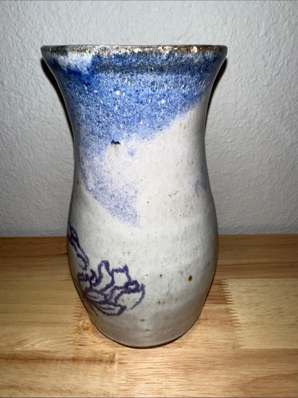 Vintage Studio Pottery Stoneware Vase – Hand-Painted Blue Floral Motif